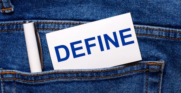 Tasca Posteriore Blue Jeans Contiene Una Penna Bianca Cartellino Bianco — Foto Stock