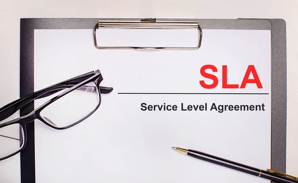 Light Wooden Background Glasses Pen Sheet Paper Text Sla Service Stock Image