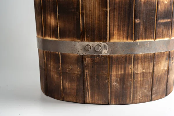 Dřevěný Ročník Kartáčované Starý Kbelík Izolované Bílém Pozadí — Stock fotografie