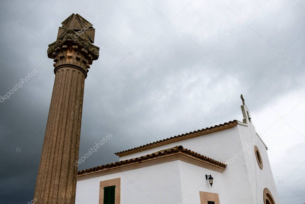 column with cruise, Ses Salines Cemetery, Mallorca, Balearic Islands, Spain