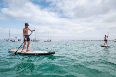 Cala de Sant Antoni 'de sörf, S Arenal de Llucmajor, Mallorca, Balearic Adaları, İspanya