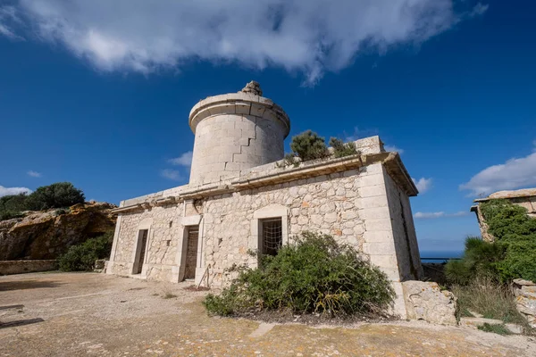 Far Vell deniz feneri (Na Popia), Sa Dragonera doğal parkı, Mallorca, Balear Adaları, İspanya