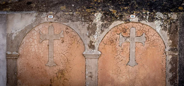 Croix Sur Mur Pierre Tombale Cimetière Maria Salut Majorque Îles — Photo