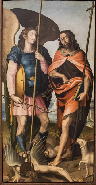 Sfântul Mihail Sfântul Ioan Botezătorul Jurul Anului 1570 Tempera Panou — Fotografie, imagine de stoc