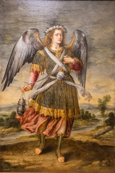 Archangel Sealtiel 17Th Century Oil Canvas Bartolome Roman Mallorca Balearic — Stock Photo, Image