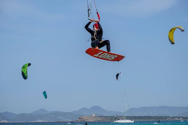 Kitesurfen Strand Von Illete Formentera Pitiusas Inseln Balearen Spanien — Stockfoto