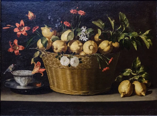 Natureza Morta Com Limões Uma Cesta Vime Juan Zurbaran 1643 — Fotografia de Stock