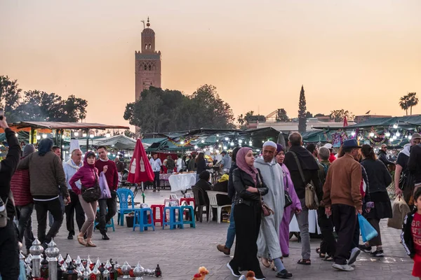 Plaza Djemaa Fna Restaurantes Típicos Aire Libre Marrakech Marruecos África — Foto de Stock