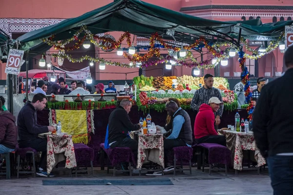 Plaza Djemaa Fna Restaurantes Típicos Aire Libre Marrakech Marruecos África — Foto de Stock