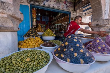 Küçük işletmeler zeytin, Essaouira, Fas, Afrika