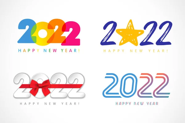 Большой Набор 2022 Креативного Дизайна Логотипа Окрашен Звезда Красный Бант — стоковый вектор