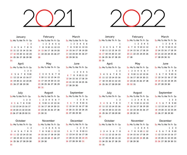 Ημερολόγιο 2021 2022 Έτος Επεξεργάσιμο Πρότυπο Εβδομάδα Ξεκινήσει Κυριακή Εταιρική — Διανυσματικό Αρχείο