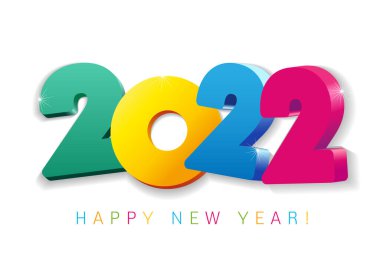 2022 mutlu yeni yıl sembolü 3D tasarım. Beyaz arkaplanda izole edilmiş renkli tatil numaraları etiketli vektör illüstrasyonu