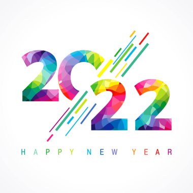 Mutlu yıllar 2022, tebrikler. Lekeli cam logoti konsepti. Modern doğrusal geometrik tarzda 20 tane dekoratif sayı. Soyut izole grafik tasarım şablonu. Yaratıcı renk dekorasyonu.