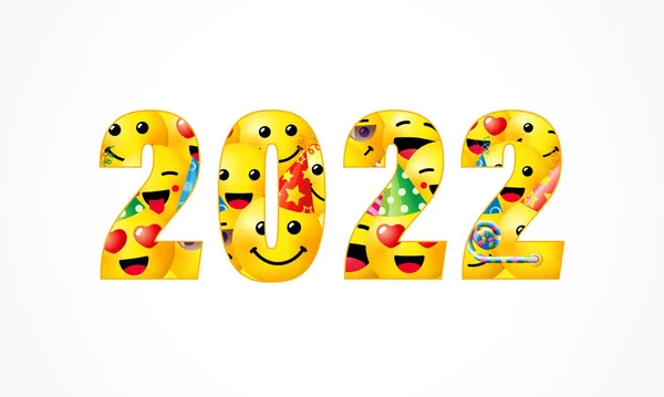 2022 Посмішка Гасло Нового Року Білому Тлі Креативні Цифри Усміхненими — стоковий вектор