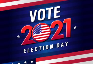 2021 seçim günü ABD 'ye oy verin. ABD münazara afişi. Birleşik Devletler 'de 20-21' e oy verin, bayraklı pankart tasarımı. Siyasi seçim kampanyası