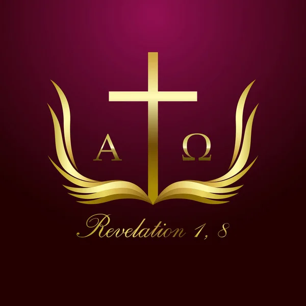Alpha Omega Revelation Cross Book Logotype Concept Open Book Cross — Stock Vector