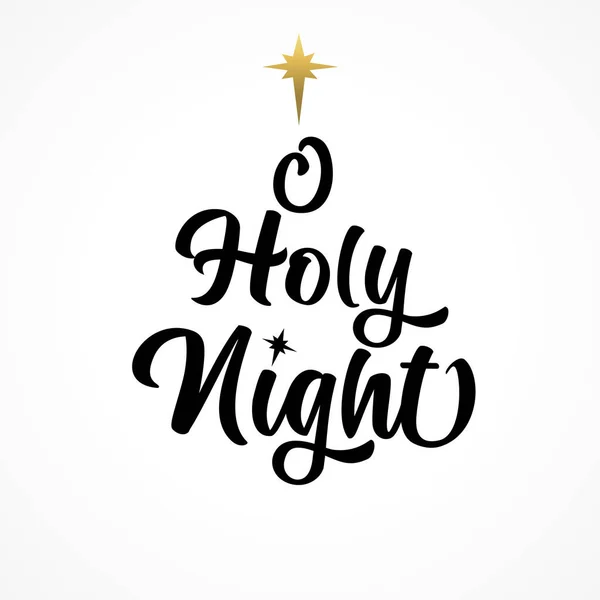 Holy Night Tulisan Kaligrafi Banner Prasasti Natal Kartu Ucapan Hitam - Stok Vektor