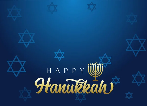 Felice Hanukkah Lettering Sfondo Con Menorah David Stelle Illustrazione Vettoriale — Vettoriale Stock