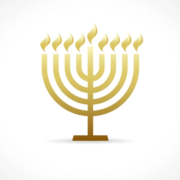 ハヌカ メノーラ黄金の紋章 ハッピーハンヌカグリーティングカード 8つの枝とユダヤ教の礼拝で使用される燭台 ベクターイラスト — ストックベクタ