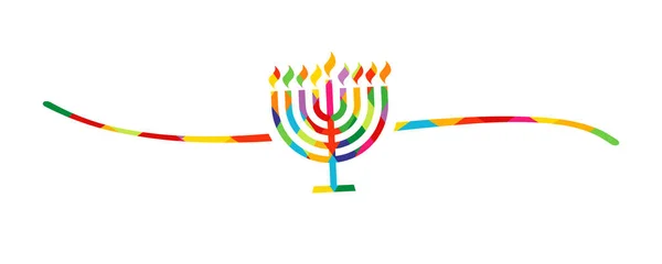 Hanukkah Menorah Colorato Vetro Colorato Disegnato Mano Forma Divisore Hanukka — Vettoriale Stock