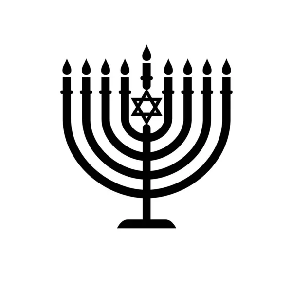 Hanukkah Menorah Emblema Con Stella Magen David Festa Ebraica Hanukkah — Vettoriale Stock