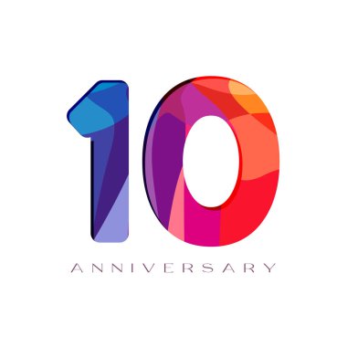 10. yıl dönümü numaraları. 10 yıllık logoti konsepti. Soyut grafik tasarım şablonu. Yaratıcı parlak 1 ve 0 haneli rakamlar. Lekeli cam parmaklar. % 10 'a kadar indirimli veya% 10 indirimli, alışveriş fikri.