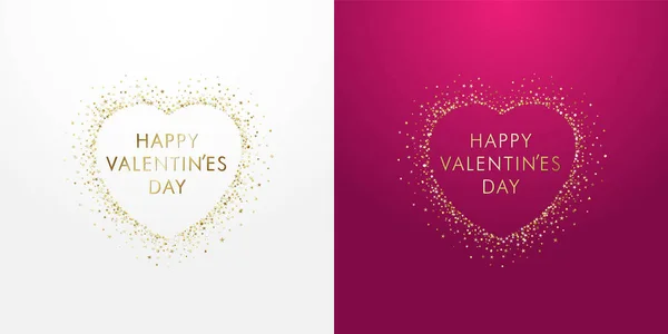 Glittering Golden Heart Happy Valentine Pink Valentines Day Typography Gold — Stock Vector