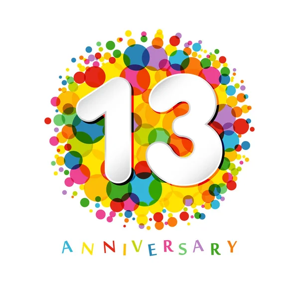13周年纪念日的数字 13岁的色彩艳丽可爱的祝贺概念 孤立的抽象图形设计模板 3D艺术白色数字 折扣高达13 装饰标志 — 图库矢量图片