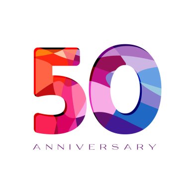 50. yıl dönümü numaraları. 50 yıllık logoti konsepti. Soyut grafik tasarım şablonu. Yaratıcı, parlak 5 ve 0 haneli rakamlar. Lekeli cam parmaklar. % 50 'ye ya da% 50' ye kadar indirimli, alışveriş fikri. 50 sayfalı kağıt