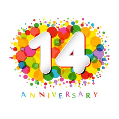 14. yıldönümü numaraları. 14 yaşında, renkli tebrikler. Sevimli bir tebrik konsepti. Soyut grafik tasarım şablonu. 3 boyutlu beyaz parmaklar. İndirim fikri% 14 'e çıktı. Dekoratif işaret. 14. yıl dönümü kağıt renkli logo kavramı