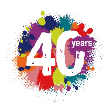 40. yıl dönümü numaraları. 40 yaşında. Logoti konseptinde% 40 'a kadar indirim var. Soyut grafik tasarım şablonu. Yaratıcı bir düşüş, 4 ve 0 basamaklı. Fırçalama, tebeşir darbesi ve mürekkep lekeleri bg.