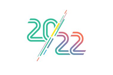 2022 renkli hat numaraları logosu. Yeni yıl duvar kağıdı veya web afişi için vektör takvimi kapağı tasarımı. Rekabet yarışması ya da renkli çizgi resimli yıllık rapor kapağı