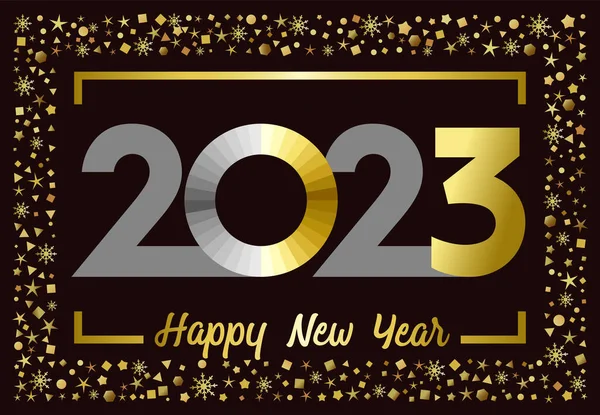 2023 Šťastný Nový Rok Gratuluji Logotyp Zlatý Rám Nádherné Lesklé — Stockový vektor