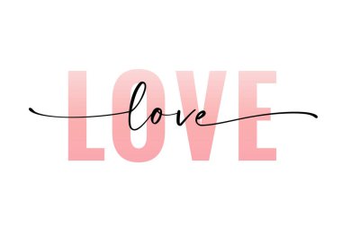 El yazması harfleri çok severim. Modern el yazısı aşk metni. Vektör çizimi. Tişörtte, posterde, pankartta parmak izi için tasarım. Beyaz arkaplanda pembe renkli metin. Tişört için güzel bir iz.