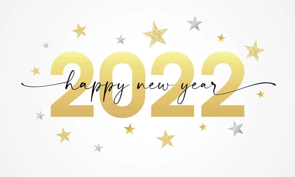 Šťastný Nový Rok 2022 Slovní Písmo Skript Zlaté Stříbrné Padající — Stockový vektor