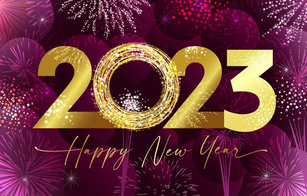 Gelukkig Nieuwjaar 2023 Gefeliciteerd Glanzende Nacht Achtergrond Abstract Geïsoleerd Grafisch — Stockvector
