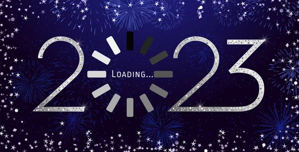 2023 Happy New Year Concept Congrats Sign Decorative Loading Spinning — 图库矢量图片