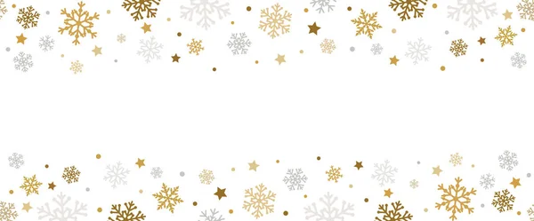 Copos Nieve Que Caen Dorados Estrellas Pancartas Sin Costuras Confeti — Vector de stock