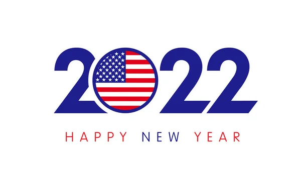 2022 Happy New Yearアメリカのロゴテキストデザイン 数字とフラグ付きベクトルイラスト United States America — ストックベクタ