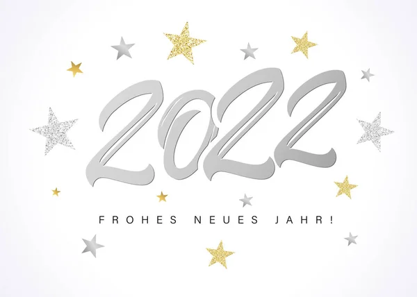 Frohes Neues Jahr 2022 Silver Logotyp Text Design Och Stjärnor — Stock vektor