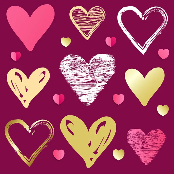 Doodle Sketch Heart Seamless Pattern Love Shape Symbols Design Isolated — Vetor de Stock