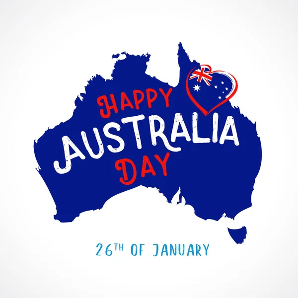 Happy Australia Day Text Flag Heart Vector Illustration 26Th January —  Vetores de Stock