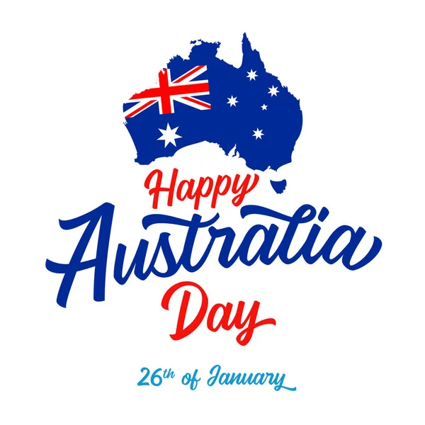 Happy Australia Day Lettering Australian Map Flag Text Vector Illustration —  Vetores de Stock