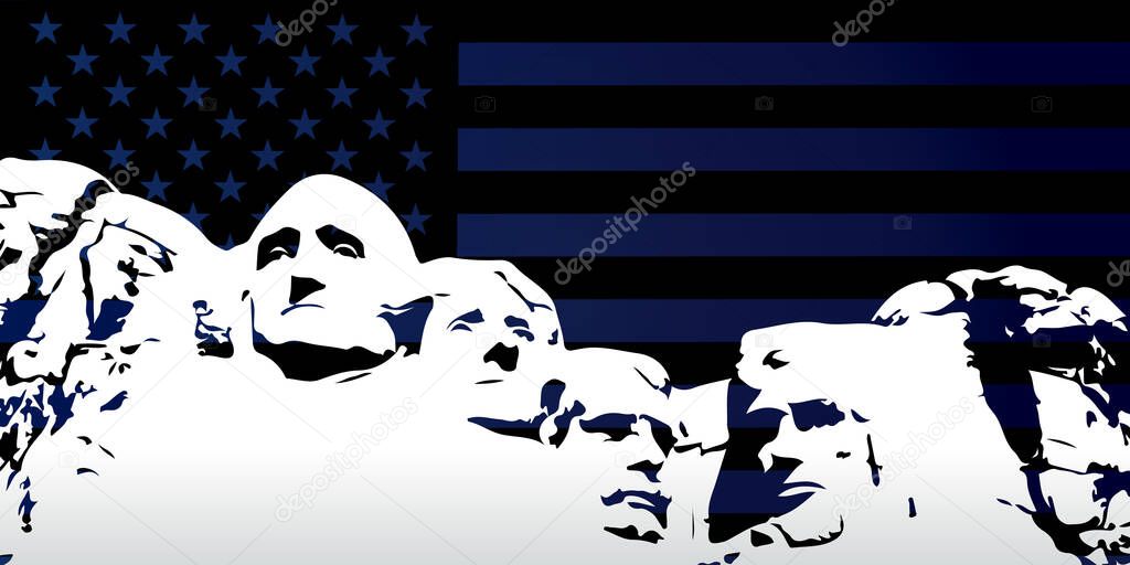 Mount Rushmore background for Happy President's Day. 4 US presidents monument design for banner, poster, greeting card. Vector illustration