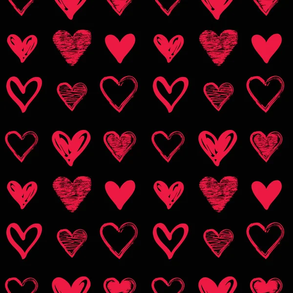 Simples Doodle Grunge Corações Sem Costura Padrão Dia Dos Namorados — Vetor de Stock