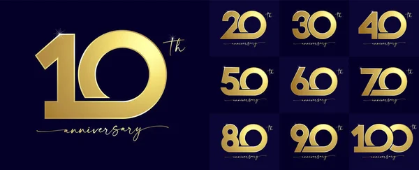 Conjunto Aniversario Simple Logotipo Oro Con Escritura Mano Para Evento — Vector de stock