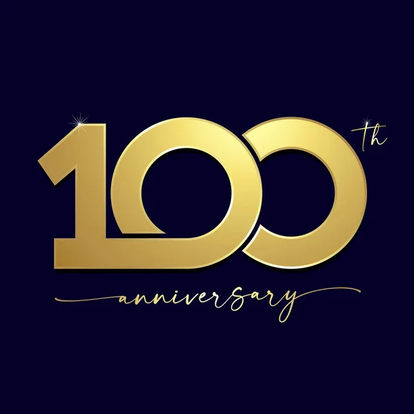 お祝いイベントのための手書きで100周年記念シンプルな金のロゴ ベクトルイラストグリーティングカードや記念日の招待のための100歳の誕生日 — ストックベクタ