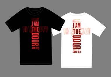 Ben Kapı, İncil Kutsal Kitabı, John 10: 9. Hamursuz bayramımız İsa Mesih. Tişört veya giysiler için metin ve çapraz illüstrasyon