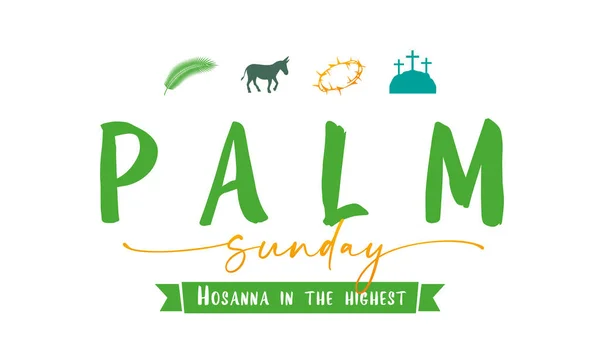 Palm Sunday Hosanna Highest Christian Greeting Card Holy Week Symbols — Stock Vector